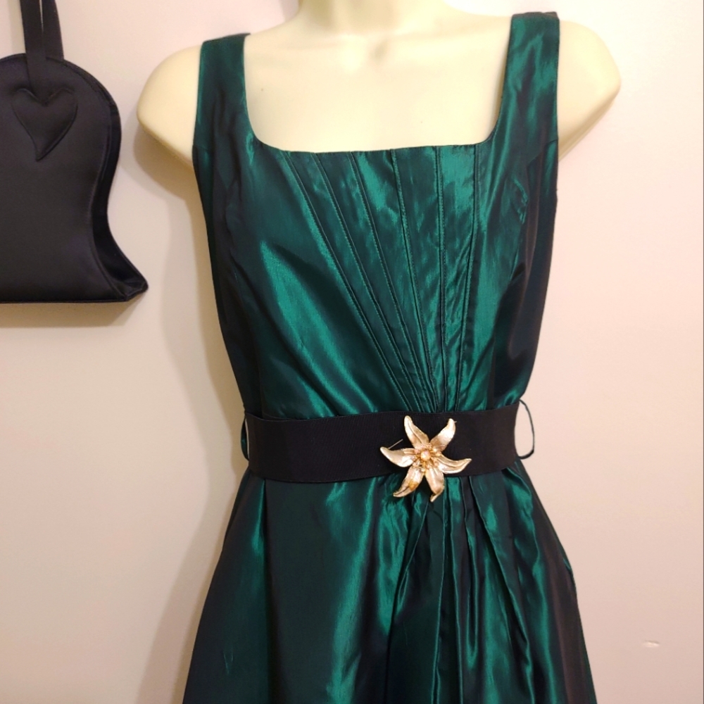 Emerald taffeta party dress
